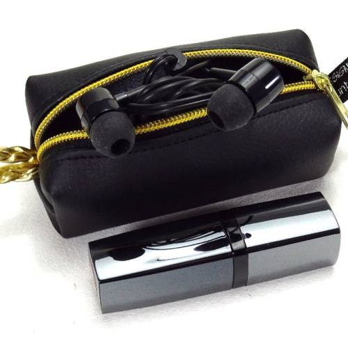 Kosmetiktasche mini Kunstleder schwarz Lippenstift Kopfhörer Kleingeld Kosmetik handmade by BuntMixxDESIGN 