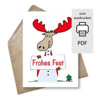 Lustige Weihnachtskarte Elch zum Ausdrucken – Frohes Fest – Digitaler Download PDF Bild 1