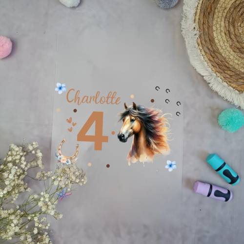 Bügelbild für Geburtstags T-shirt Aquarell Pferd  mit Namen Zahl