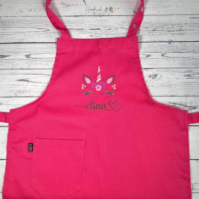 Kinder Schürze mit Namen und Motiv bestickt I personalisierte Latzschürze Kind I Backschürze Mädchen 