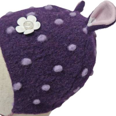 Öhrchen-Mütze aus Wollwalk mit Dreieckstuch