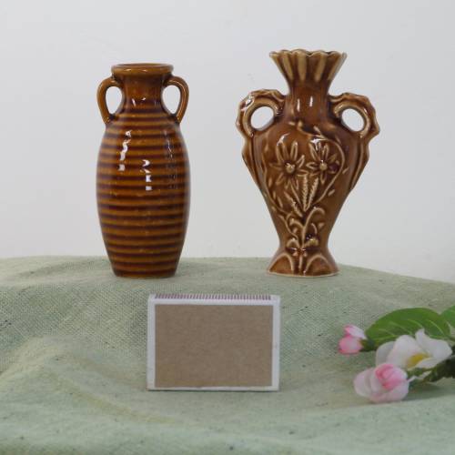 Monofleur Blumenvase 2 kleine vintage Tischvasen 9,5 cm / 10,5 cm H 2er-Set Solifleur Vase mit Henkel Mid Century Beige