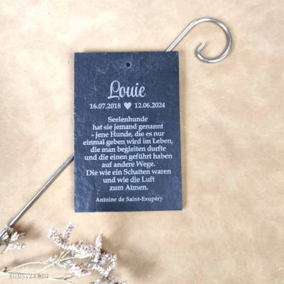Grabschild für Hunde - Grabschmuck - Gedenktafel Seelenhunde - Schiefer-Schild für Hundegrab