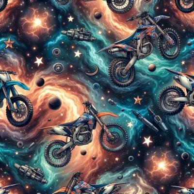 ♕ French Terry Sommersweat mit Motorrad Enduro Trail 50 x 150 cm Nähen Stoff ♕