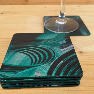 6 Grüne Untersetzer für Gläser- Eine tolle Geschenkidee zu Weihnachten und Geburtstag. Handgemalte Glasunterseter