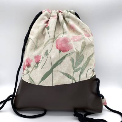 Turnbeutel aus Dekostoff mit Blumen & Kunstlederboden – Handgemacht & vielseitig