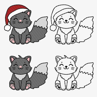 Plotterdatei „Niedliche Katze“ – SVG, DXF, PNG, PDF, mit oder ohne Weihnachtsmütze für kreative DIY-Projekte