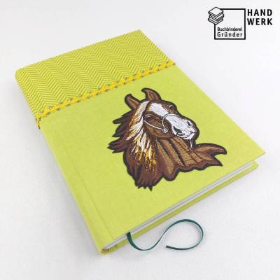 Notizbuch, Pferd, grün, A5, 300 Seiten, Hardcover, handgefertigt