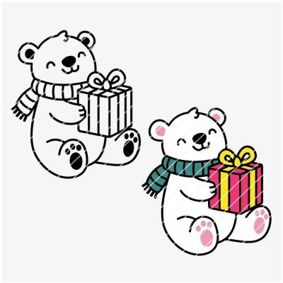 Plotterdatei „Eisbär mit Geschenk“ – SVG, DXF, PNG, PDF für kreative Weihnachtsprojekte
