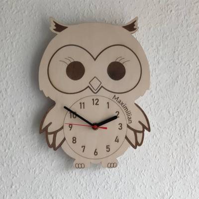 Eule - Wanduhr aus Holz für kleine Entdecker Wanduhr Eulen
