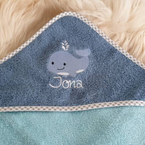 Babybadetuch Kapuzenhandtuch Wal petrol & Wunschname W383