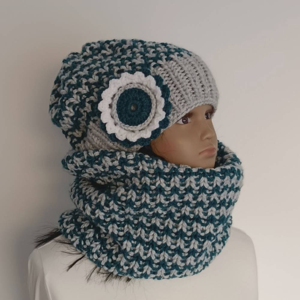 Schlauchschal Strick Schal Damen SET Strickmütze Mit Schal Mütze