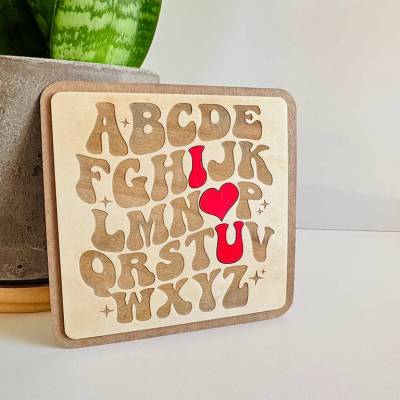 Geschenkidee Zum Valentinstag: Holz-Karte ABC - Valentinstag - Liebe - ich liebe dich