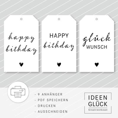 9 Geschenkanhänger zum Geburtstag | Gratulation | Anhänger | Druckvorlage A4 | Ausdruck | Download | PDF Vorlage