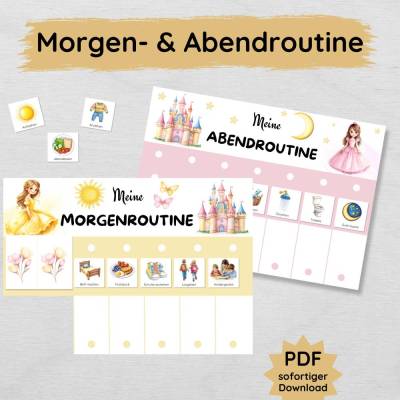 Prinzessin Morgenroutine und Abendroutine Plan für Kinder zum Ausdrucken, PDF Mädchen Routineplan