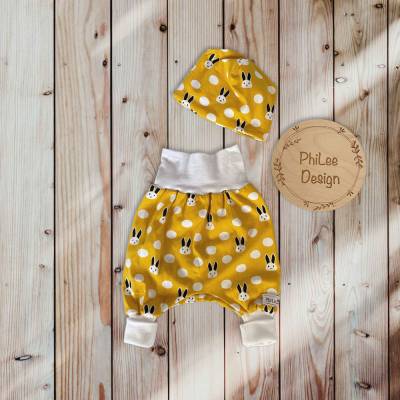 Newborn Set/ Gr.56-62/ Pumphose & Beanie/ Hase gelb
