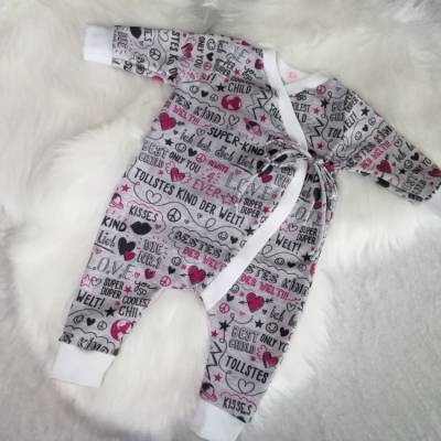 Handgemachter Wickel Strampler für Frühchen & Reborn Baby - Größe 48/50, Öko Tex Jersey