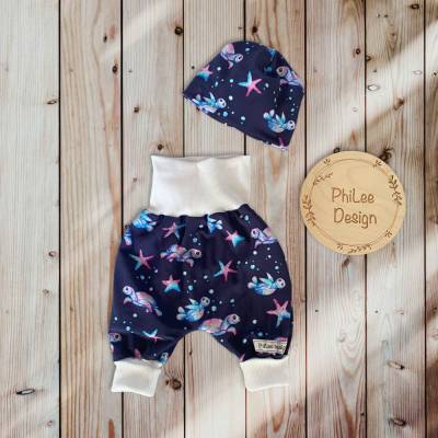 Newborn Set/ Gr.56-62/ Pumphose & Beanie/ Schildkröte 