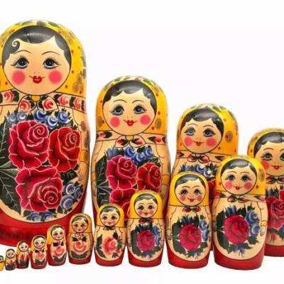 Klassische 15-er Matroschka/Babuschka/Steckpuppe, Lindenholz, handbemalt, neu, Unikat