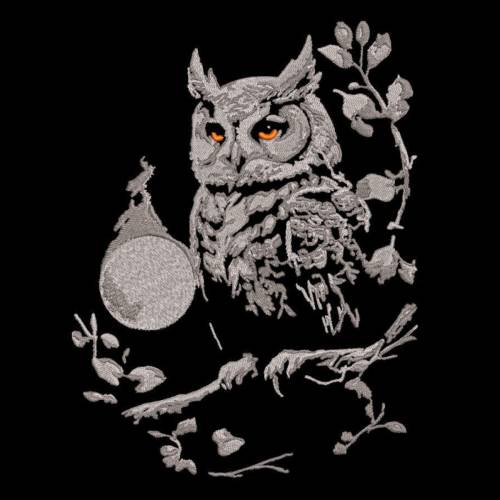 Maschinen Stickdatei - Eule im Mondlicht Lichteffekt