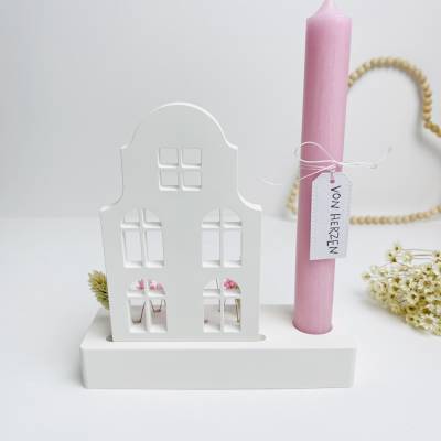 Grachtenhaus Deko Element mit Kerze und Trockenblumen. Geburtstagsgeschenk. Kleinigkeit. Häuser Liebe.