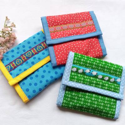 Bunte Täschchen für Haarspangen und Haargummis aus Baumwollstoff