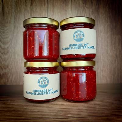 Himbeer mit karamellisierter Mandel - Fruchtaufstrich - 100 Gramm