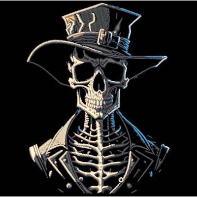 Maschinen Stickdatei - Skelett mit Hut Lichteffekt 12-14x18cm