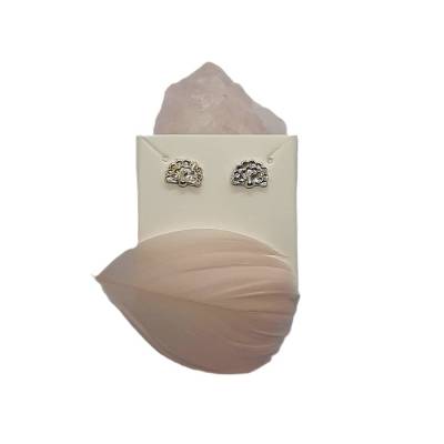 Mini Pfauen Ohrstecker aus recyceltem Feinsilber (999) matt gebürstet