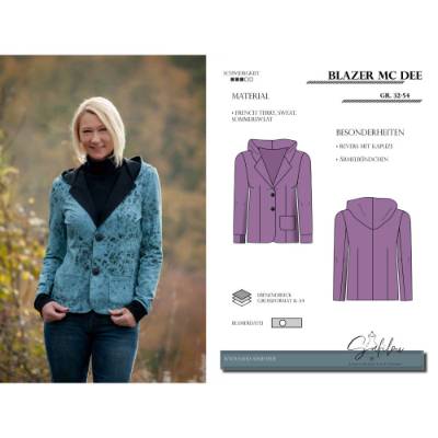 Blazer Mc Dee – PDF-Schnittmuster Gr. 32-54 | Stylischer Blazer mit Kapuze | Elegantes Revers & bequeme Ärmelbündchen