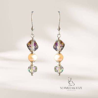 Süßwasserperlen Ohrringe, Ohrringe hängend gold, Kristallglas Ohrhänger
