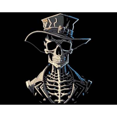 Maschinen Stickdatei - Skelett mit Hut Lichteffekt 15-16x26, 20x17 (JEF)