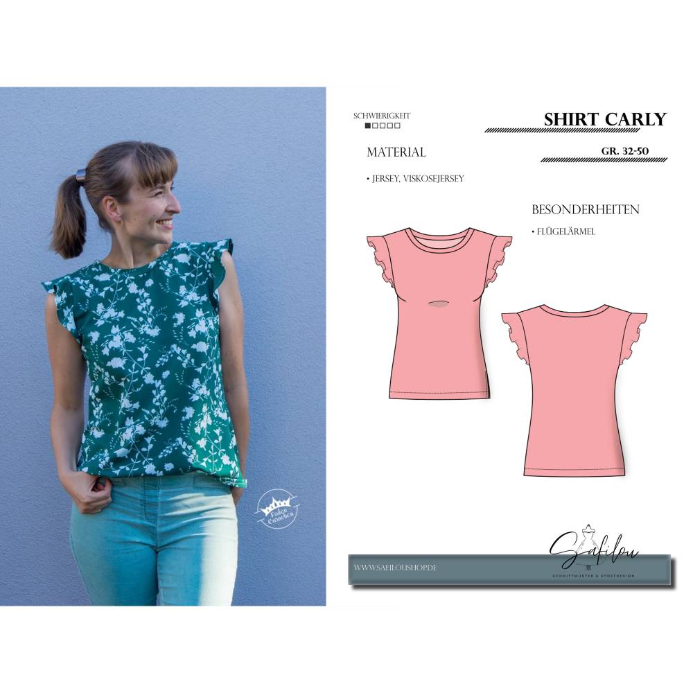 Carly Shirt Schnittmuster – Sportlicher Chic in den Größen 32-50 | Mit trendigen Flügelärmeln für einen modernen Look Bild 1