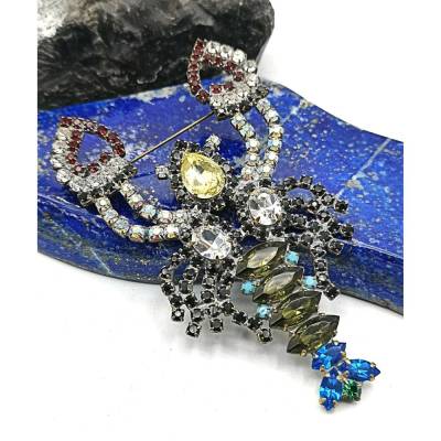 Riesige Gablonzer Brosche Strass Krebs 40er Jahre