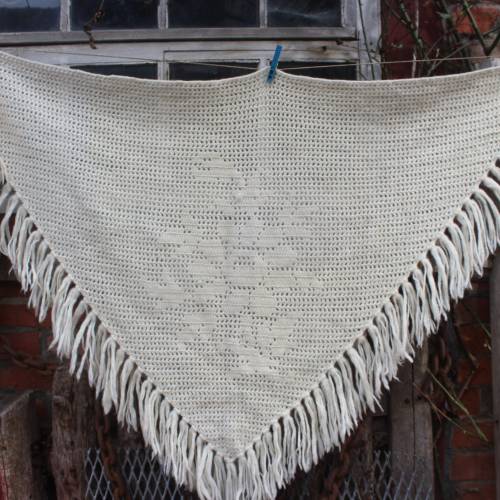 Vintage Stola Handarbeit Retro Schultertuch Dreieckstuch Wolle gehäkelt Handarbeit 70er 80er Jahre DDR