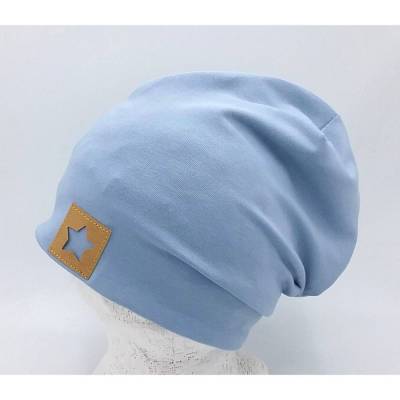 Beanie Mütze hellblau, für Kinder, Frauen,Männer,mit Stern Label, Babymütze,