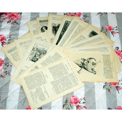 30 Originale antike Buchseiten Papier Junk Journaling Scrapbooking Decoupage Bullet-Journals
