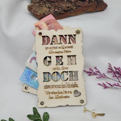 Gutscheinkarte  Rente Ruhestand Jobwechsel Geldkarte Holzkarte  Geschenk