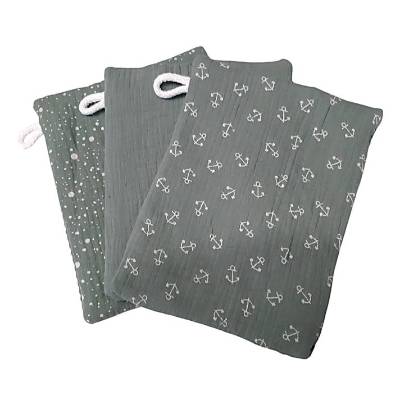 Waschlappen 3er Set aus Musselin und Waffelpique