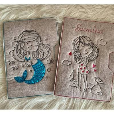 Stickdatei Doodle Maritim Meerjungfrau und Cute Girl Einzelmotive Set 916