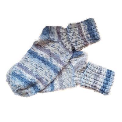 Handgestrickte Wollsocken 38/39 türkis gestreift – Unisex Yogasocken aus Schurwolle