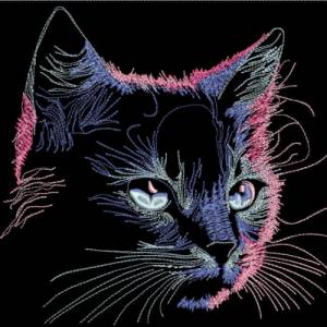 Maschinen Stickdatei - Katze KI Konturen Lichteffekt 12-14*18cm Bild 1
