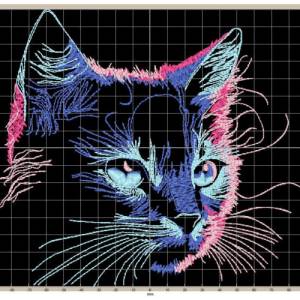 Maschinen Stickdatei - Katze KI Konturen Lichteffekt 12-14*18cm Bild 2