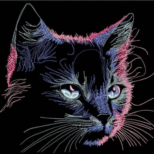 Maschinen Stickdatei - Katze KI Konturen Lichteffekt 15-16*26cm, 20*17cm (JEF)
