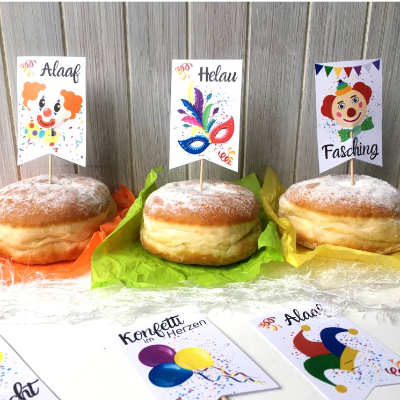 PDF-Druckvorlage für Tischdeko Fasching - Wimpel - Faschingsdeko - Helau Alaaf - Faschingsparty - Karneval