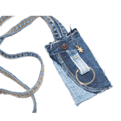 Schlüsselband lang aus Jeans, upcycling Schlüsselanhänger, Umhängeband