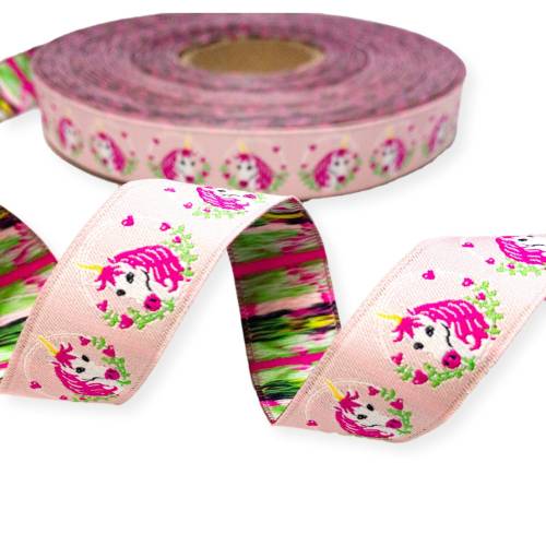 Webband Einhorn, 1m, 2,20 Eur/m, rosa , 17 mm breit - Eigenproduktion