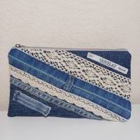 Jeans-Upcycling Mäppchen/Kosmetiktasche mit Spitze Bild 3