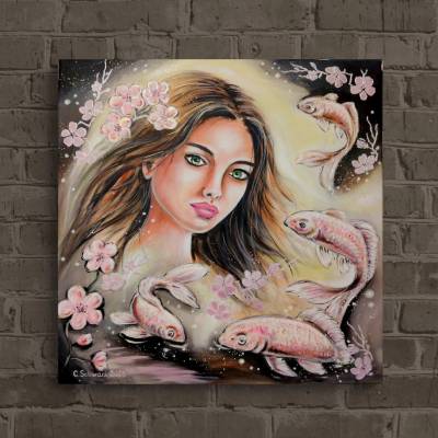 SAKURA GLOW – Ein handgemaltes Acrylgemälde voller Magie und Eleganz auf Leinwand von Christiane Schwarz