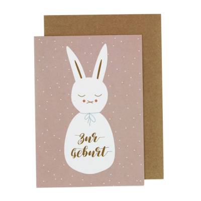 Klappkarte zur Geburt - Hase, rosa